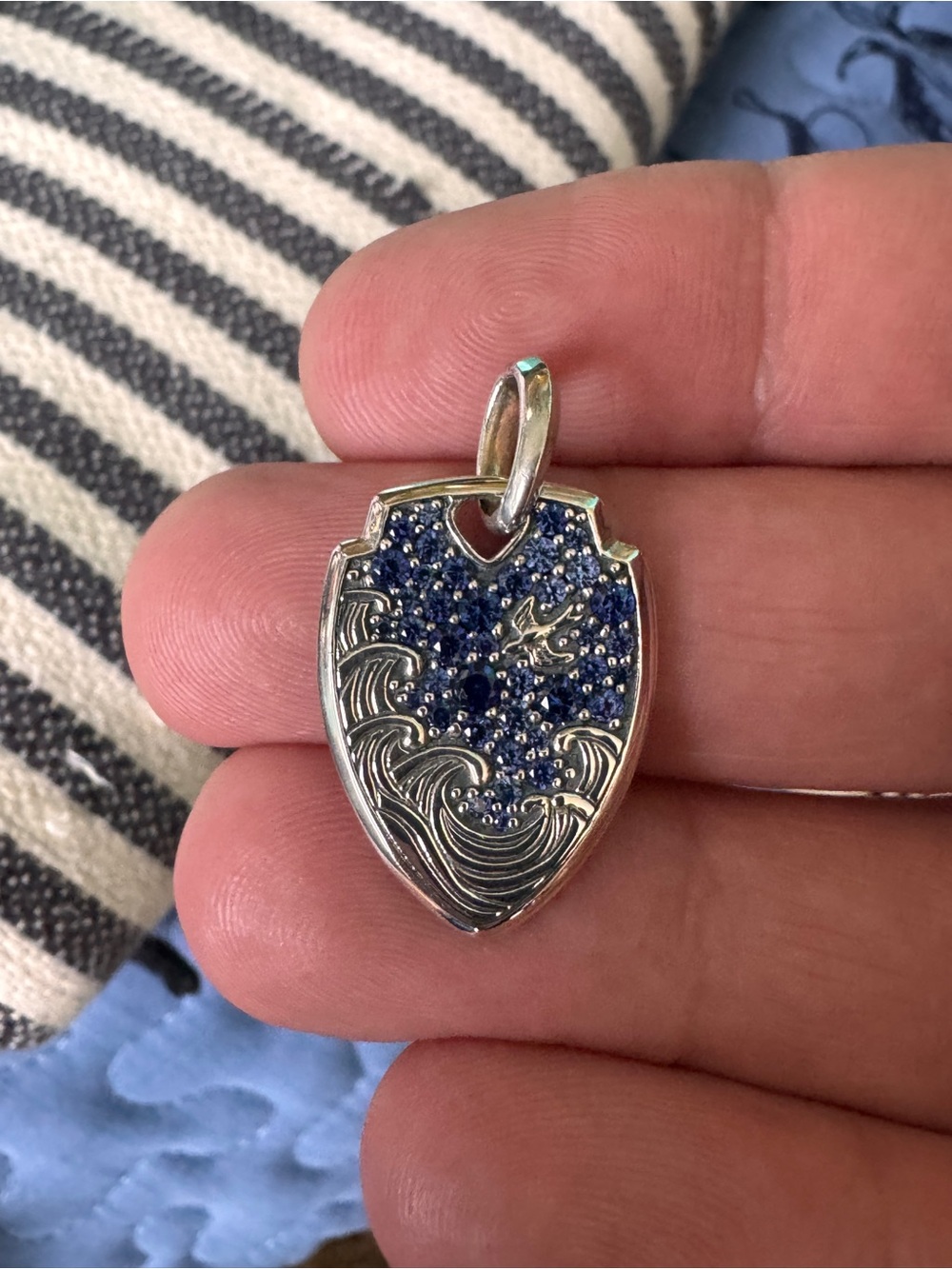 David Yurman Sapphire Pave Wave Shield Pendant